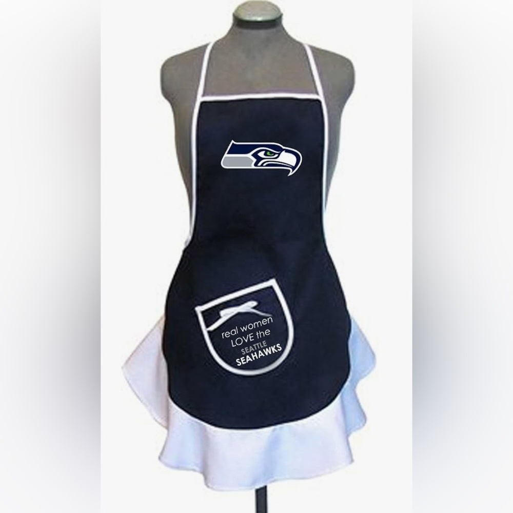 NWT NFL Seattle Seahawks Hostess Apron with Pocket and Ruffle Hem